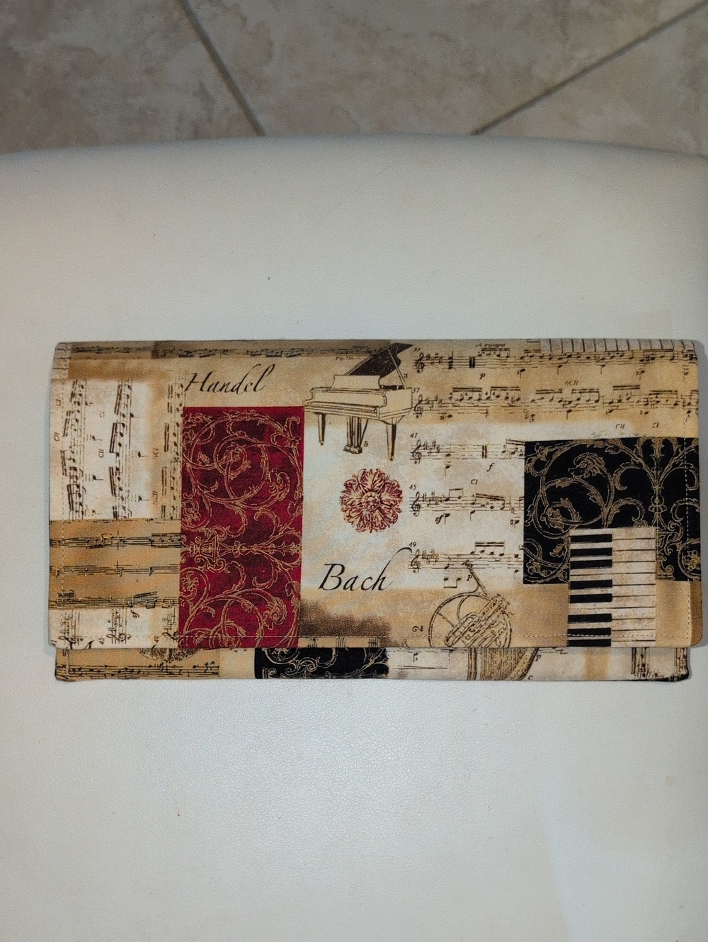 Vintage Classical Music Fabric Envelope Clutch Bag Bach Handel Piano Keys